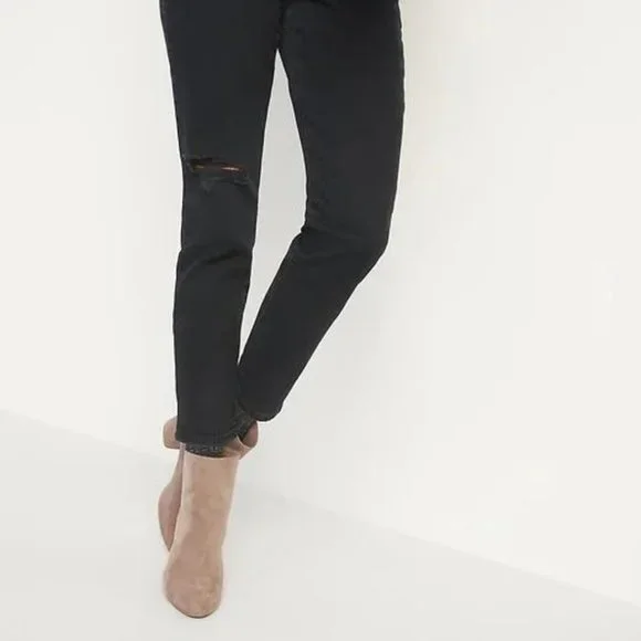 Old Navy High-Waisted O.G. Straight Ripped Black Ankle Jeans for Women New - Picture 2 of 6